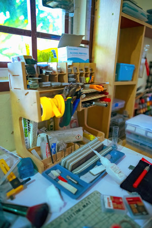 Perak, Malaysia - Aug 12, 2022 : Custom Hotwheels studio working table.のeditorial素材