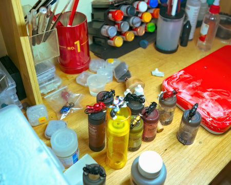 Perak, Malaysia - Aug 12, 2022 : Custom Hotwheels studio. Diorama working table.のeditorial素材