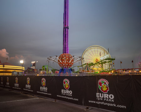 Bukit Jalil, Malaysia - Aug 16, 2022 Euro Fun Park fun fair at night.のeditorial素材