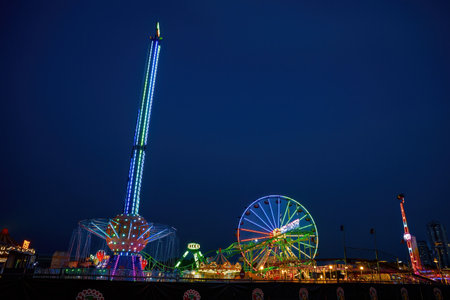 Bukit Jalil, Malaysia - Aug 16, 2022 Euro Fun Park fun fair at night.のeditorial素材