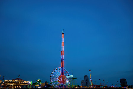 Colourful neon of Fun fair at night.のeditorial素材
