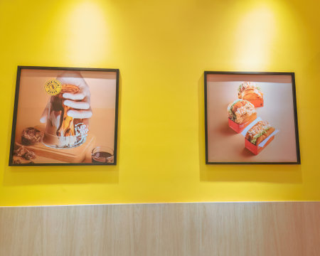 Bangi, Malaysia - June 28, 2022 Interior of the Korean inspired cafe selling sandwich and coffee...