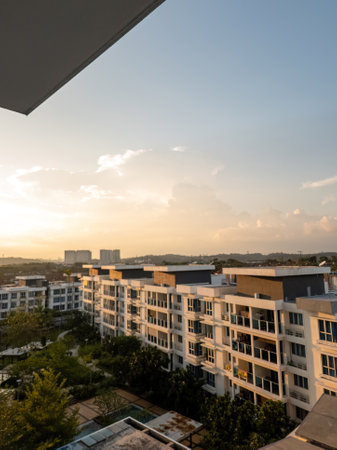 Bangi, Malaysia - June 12, 2022 Beautiful morning at the Bandar Seri Putra residential area. Viewed from the window.のeditorial素材
