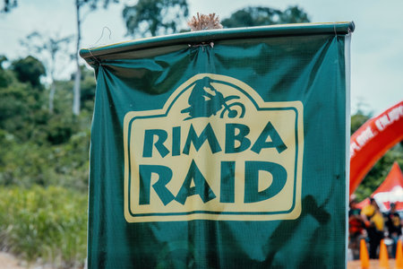Pahang, Malaysia - Sept 24, 2022 Rimba Raid signboard at Kuala Tahan National Park during the event.のeditorial素材