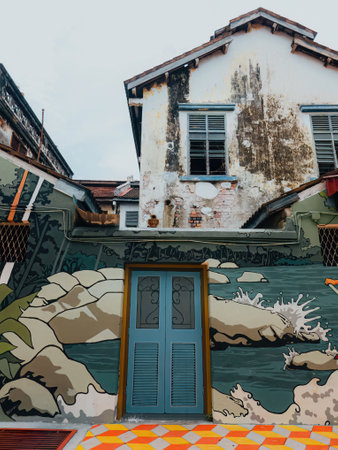 Selangor, Malaysia - Oct 29, 2022 Murals on the old heritage buildings in Kuala Kubu Bharu.のeditorial素材