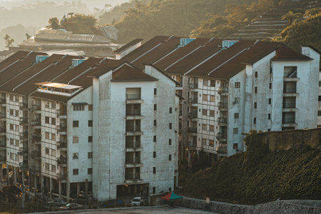 CAMERON HIGHLAND, MALAYSIA - Sep 16, 2022  Old apartments during sunrise.