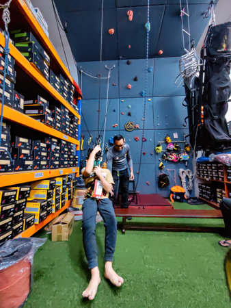 Selangor, Malaysia - January 15, 2023 Shopping for rock climbing equipments at the Corezone shop selling outdoor sports gear.のeditorial素材