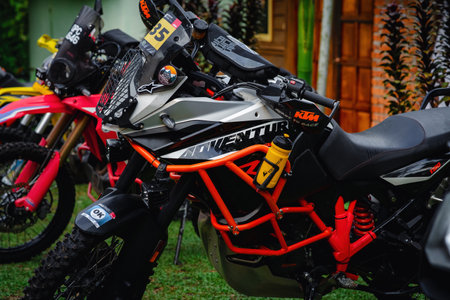 Pahang, Malaysia - Sept 24, 2022  KTM adventure motorcycle at the parking lot.