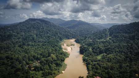 Exotic rainforest landscape at Taman Negara Pahang, Malaysia. Drone aerial view.の写真素材