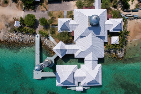 Aerial view of Masjid Besar Mosque on the Perhentian Islands in Malaysiaの写真素材