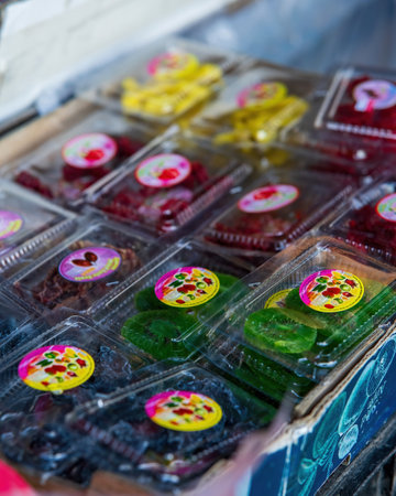 Cameron Highlands, Malaysia - Sep 15, 2022 Dried fruits are packed for sale at the market.のeditorial素材