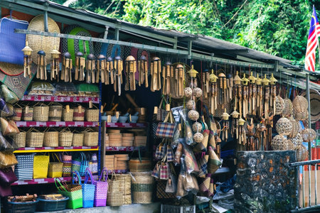 A stall selling handmade crafts from natural items for sale at a shop.の写真素材