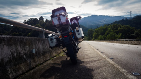 Selangor, Malaysia - Oct 29, 2022  Super Tenere 1200 adventure motorcycle at the roadside in Kuala kubu Baharu.のeditorial素材