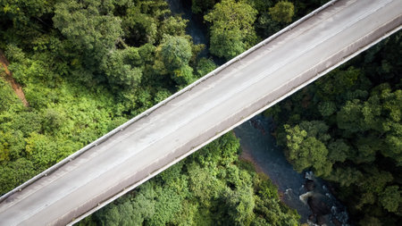 Empty elevated road across the rainforest mountains in Hulu Selangor, Malaysia.の写真素材