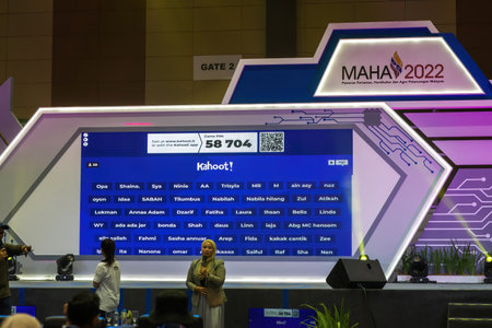 Putrajaya, Malaysia - Aug 10, 2022 Malaysia Agricultural Expo promoting local website on stage.のeditorial素材