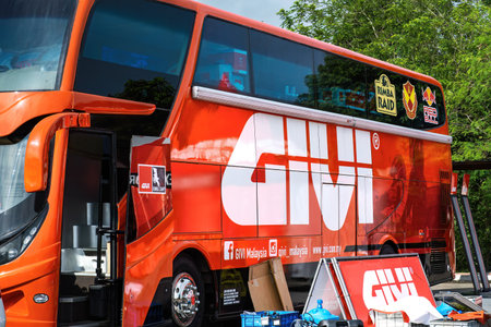Pahang, Malaysia - Sept 24, 2022 GIVI bus parking on the roadside.のeditorial素材