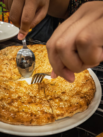 Flat bread Naan with sesame, middle east arab menu. Dinner menu.の写真素材