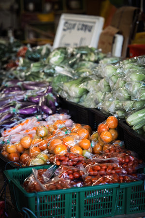 Fresh vegetables for sale at the shop in the local market in Cameron Highlands.の写真素材