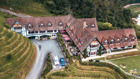 Cameron Highlands, Malaysia - Sep 15, 2022  English village cottage in Cameron Highland. Aerial view.のeditorial素材