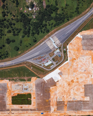 Overhead view of a toll booth in Kapar, Klang, Selangor, Malaysia.の写真素材