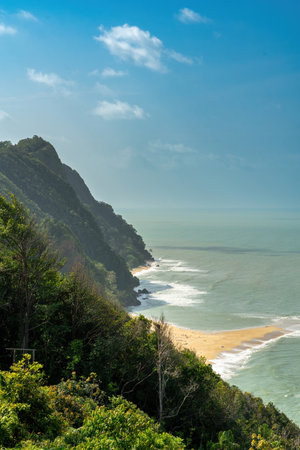 Mountain and sea in Besut, Terengganu, Malaysia.の写真素材