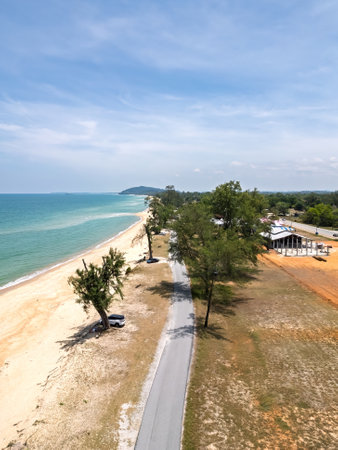 Drone view of the turquoise beach in Terengganu, Malaysia.の写真素材
