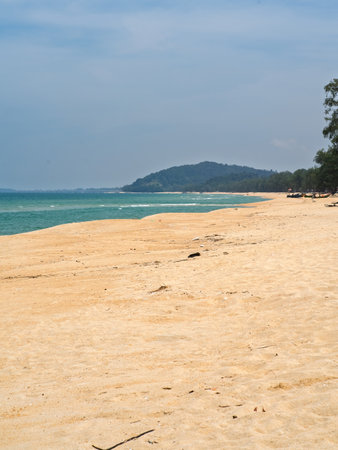 beautiful clean sand beach overlooking turquoise sea water in Terengganu, Malaysia.の写真素材