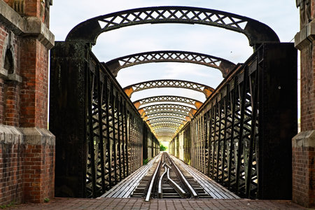 Big steel railway bridge dated 1902 in Kuala Kangsar, Malaysia.の写真素材