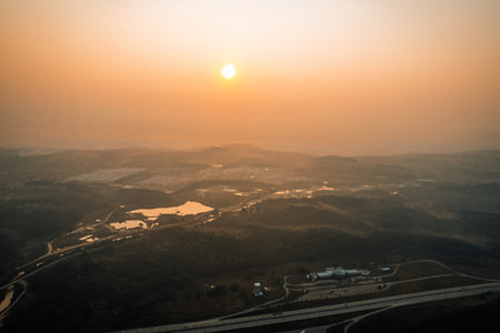 Golden sunrise aerial view in Bandar Seri Putra, Malaysia.の写真素材