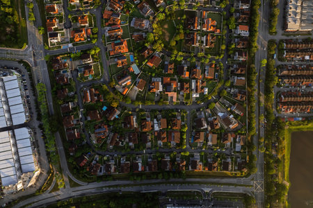 Overhead view of Bandar Seri Putra town during sunrise in Selangor, Malaysia.の写真素材