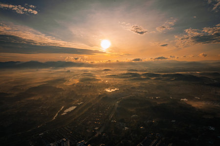 Golden sunrise aerial view in Bandar Seri Putra, Malaysia.の写真素材