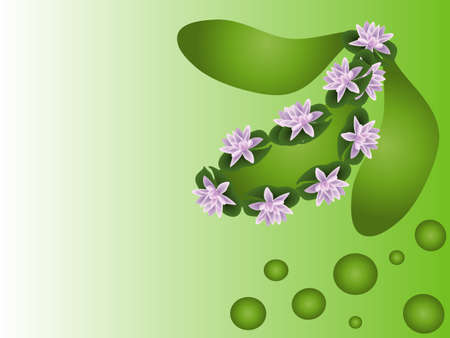 waterlilies, green and lila rose background, place for yours textのイラスト素材