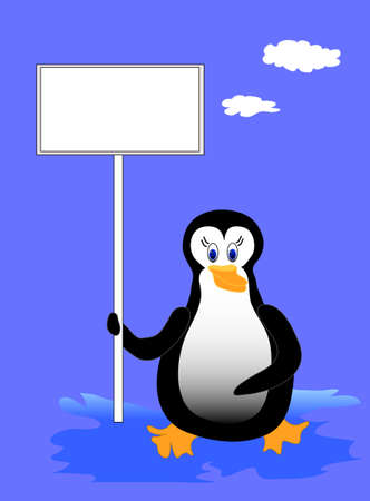 Bird Penguin with signs, white frame for text. Vector Illustrationのイラスト素材