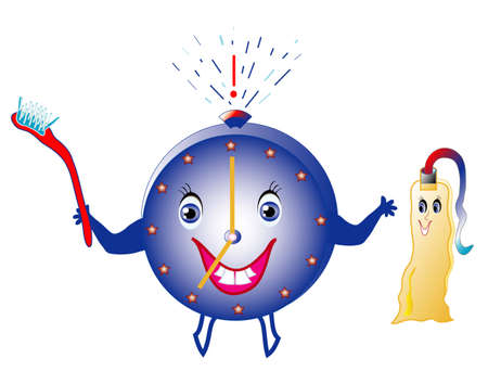 Set alerts for dental hygiene, children's colors picture, objects white isolated, のイラスト素材