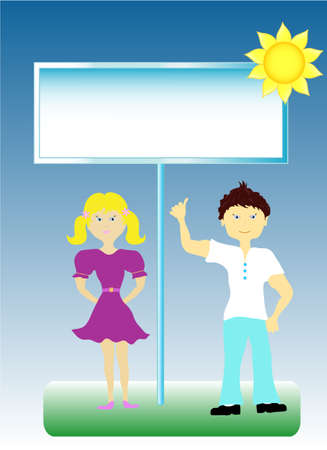 Girl with a boy and an invitation to the event,vectorのイラスト素材