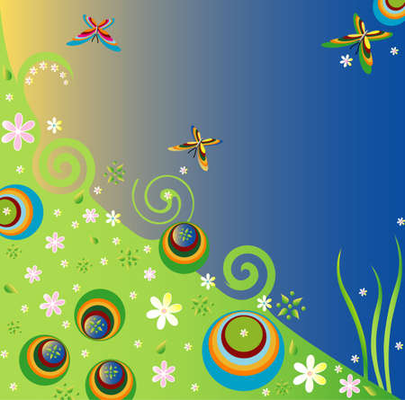 Spring background with flowers and butterflies, vectorのイラスト素材