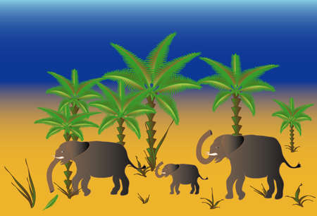 A herd of elephants as a landscape,vectorのイラスト素材