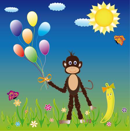 Greeting picture with monkey, vectorのイラスト素材