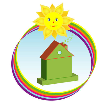 Environmentally friendly green house in sunny rainbowのイラスト素材