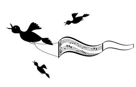 Flying birds with sheet music background, vectorのイラスト素材