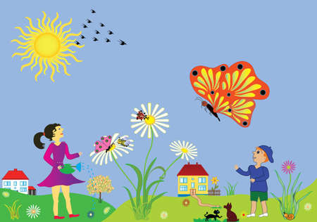 Vector background, scenery spring and summer periods.のイラスト素材