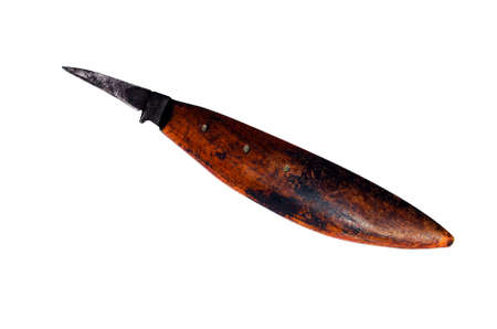 A small hand-held knife very ancient, knife for the shoemaking craft. Isolated.の写真素材