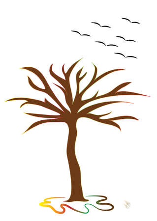 Isolated  autumn tree with birds, vector format.のイラスト素材