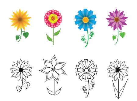 Vector collection symbols of garden and meadow flowers.のイラスト素材