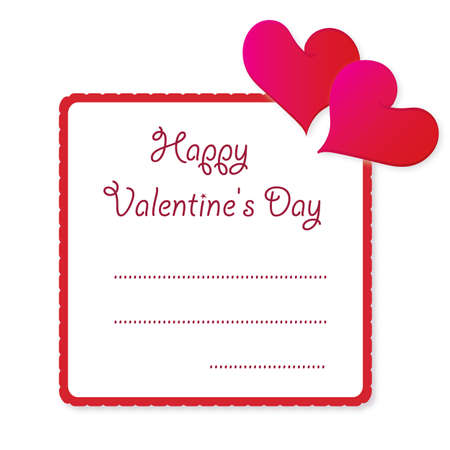 Postcard for a declaration of love for Valentine's Day with a pair of red hearts. Space with title template and lines for writing a message in vector.のイラスト素材