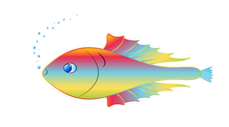 One colorful neon goldfish with bublinkmai in white background. The fairy fish object is isolated in vector and jpg.のイラスト素材