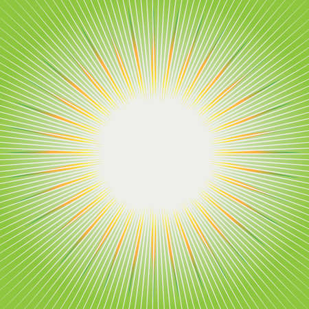 Yellow-green orange swirling sunbeams, bilogical theme. Frame with rays background with place for text vector illustrationのイラスト素材