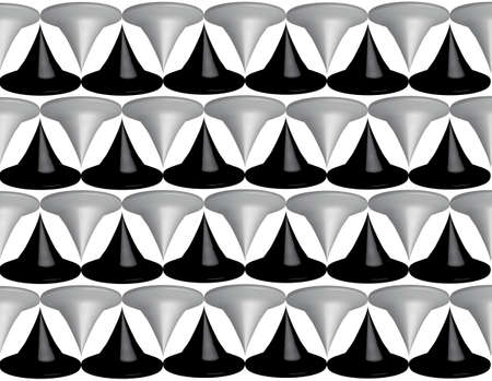 Regular series with black and white conical geometric 3D seamless backdrop. Illustration with a...