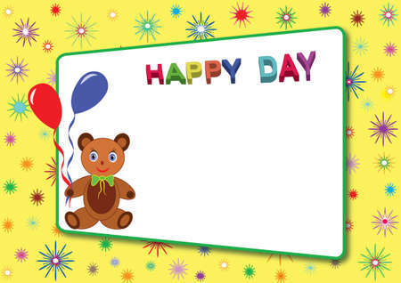 Happy day for children's birthday congratulations with empty white space in the frame. Postcard with place for your greeting card or invitation to the children's party, in vector and jpg format.のイラスト素材