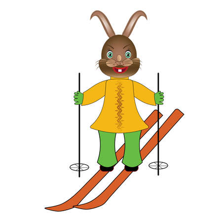 Colorful Cartoons cheerful smiley skiing bunny. Little funny skier in isolated and vector and jpg.のイラスト素材